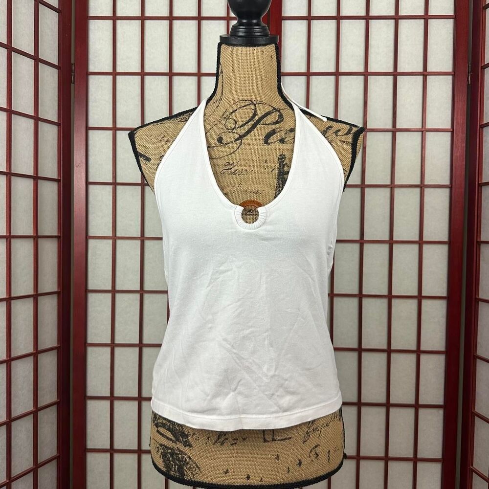 Y2K White Ring Cut Out Halter Neck Top Beachy Summer